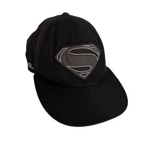 Superman Man Of Steel Hat Cap Mens 20-23" Black Snapback Movie Comics Wool Blend
